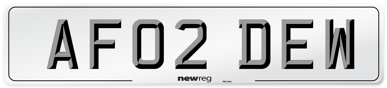AF02 DEW Number Plate from New Reg
